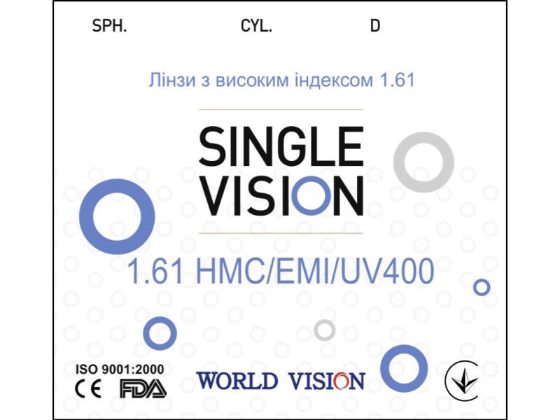 Линзы VISION 1.61 HMC/EMI — полимерные для зрения (плюс/минус/астигматизм)